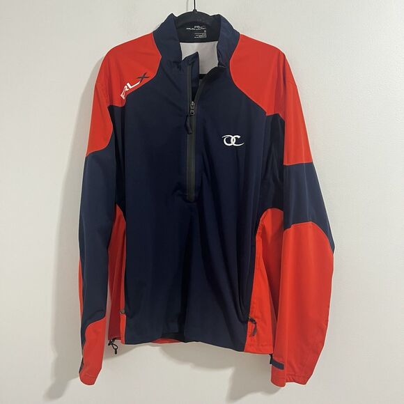 Ralph Lauren RLX Pullover Jacket Men XL Blue Orange Windbreaker Golf Performance - Picture 1 of 8